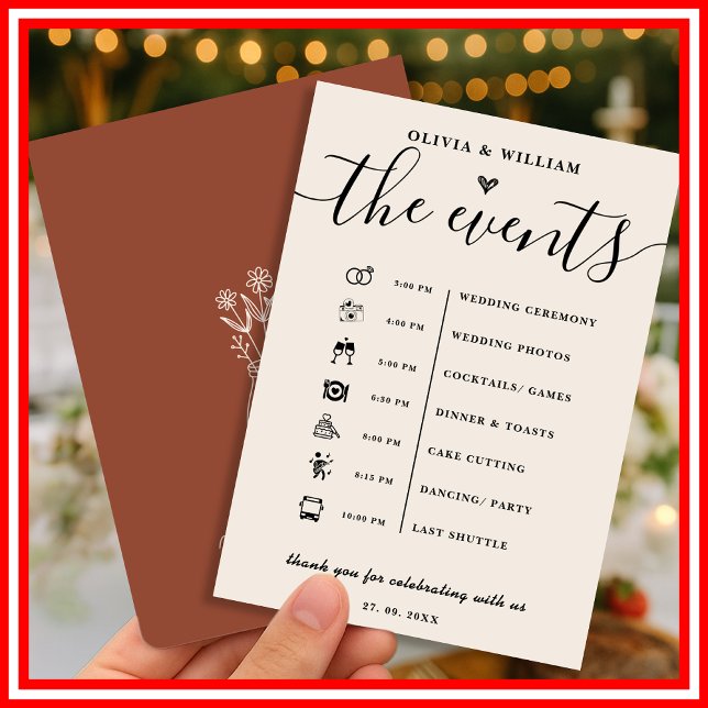 Boho Burnt Orange Wedding Order of Events Program Einladung (Von Creator hochgeladen)