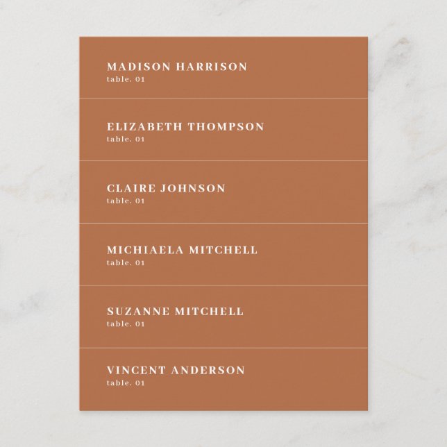 Boho Burnt Orange Wedding Place Name Card Einladung (Vorderseite)