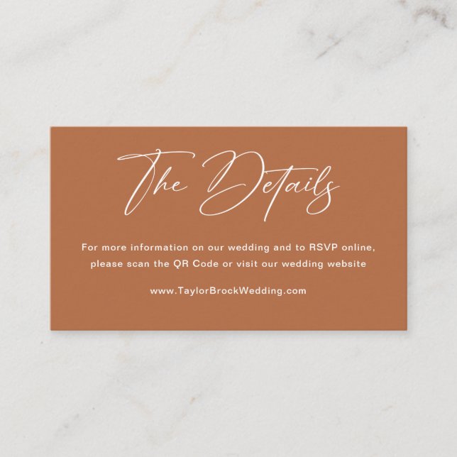 Boho Burnt Orange Wedding Website Qr Code Begleitkarte (Vorderseite)