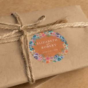 Boho Burnt Orange Wildblume Watercolor Wedding Runder Aufkleber