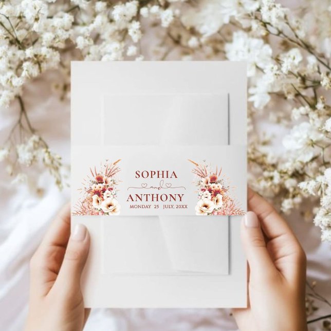 Boho Burnt Umber Floral Wedding Einladungsbanderole (Von Creator hochgeladen)