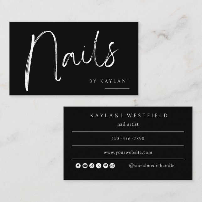 Boho-Bürstennägel Visitenkarte Nageldesignerin (Vorne/Hinten)