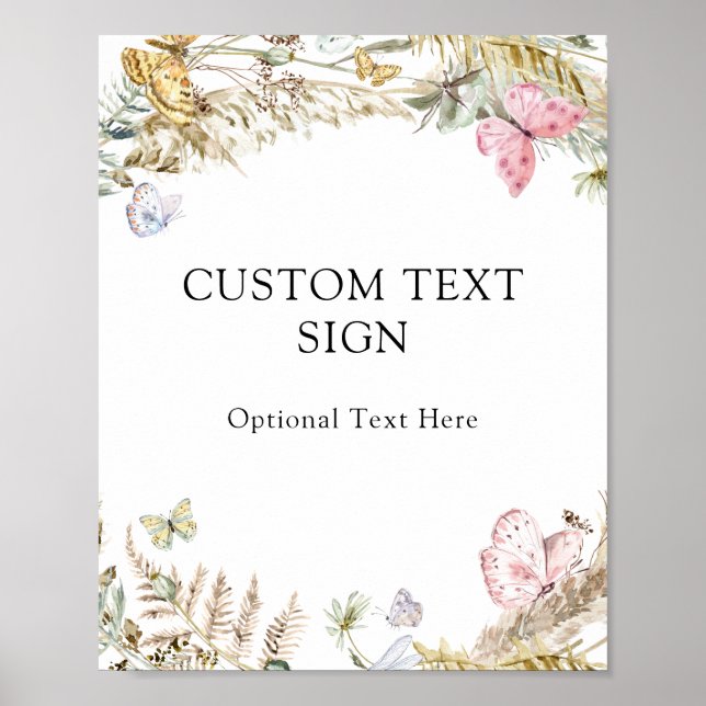 Boho Butterfets Benutzerdefiniertes Textzeichen Poster (Vorne)