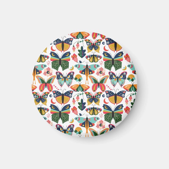 Boho Butterflies: Nahtloses Tapetenmuster. Magnet (Vorne)
