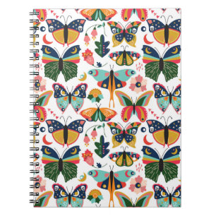 Boho Butterflies: Nahtloses Tapetenmuster. Notizblock