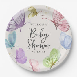 Boho Butterfly Baby Dusche Rundpapier Teller