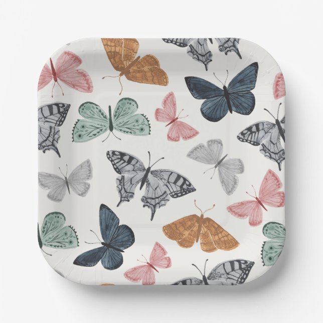 Boho Butterfly Baby Duschgeschirr Pappteller (Vorderseite)