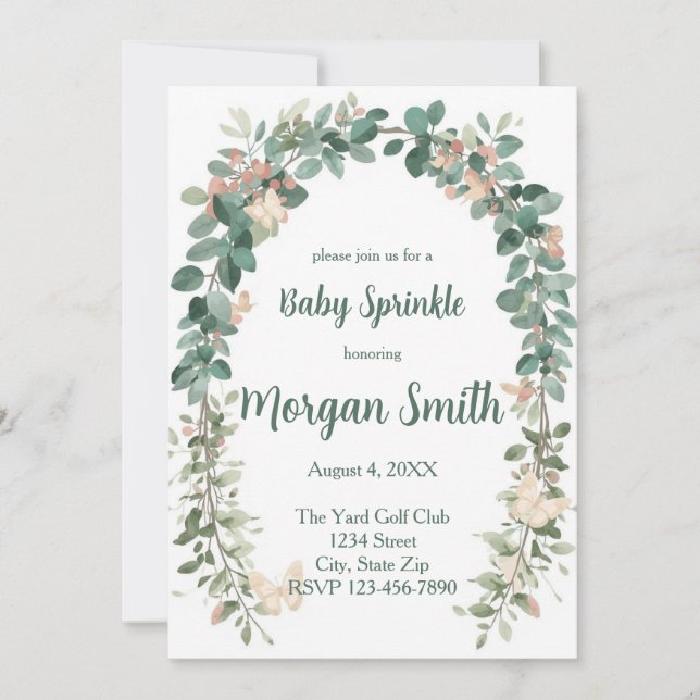 Boho Butterfly Baby Sprinkle Invitation Sage Green Einladung (Vorderseite)