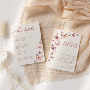 Boho Butterfly Bachelorette Wochenende Itinerary Einladung