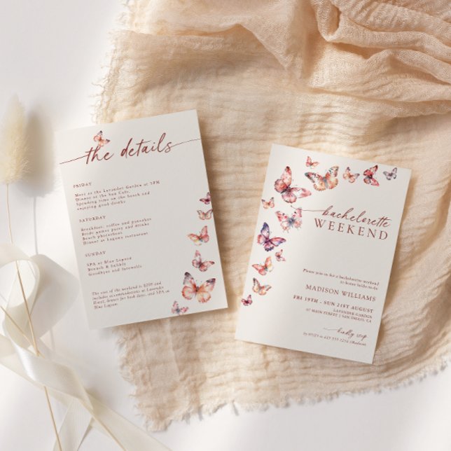 Boho Butterfly Bachelorette Wochenende Itinerary Einladung (Von Creator hochgeladen)
