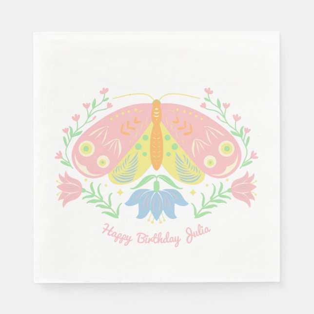 Boho Butterfly Birthday Serviette (Vorderseite)