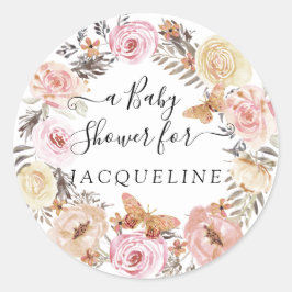 Boho Butterfly Blush Blumenstrauß Wasserfarben Bab Runder Aufkleber