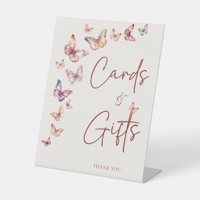 Boho Butterfly Brautparty Karten & Geschenke Sockelschild (Vorderseite)