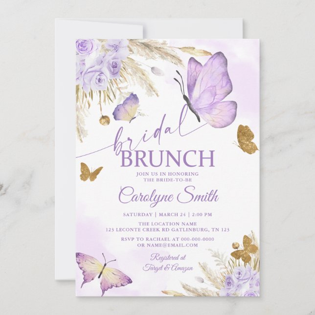 Boho Butterfly Bridal Brunch Brautparty Einladung (Vorderseite)