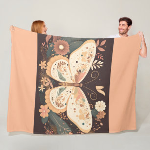 Boho Butterfly Floral Fleece Blanket