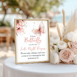 Boho Butterfly Floral Pink Girl Baby Shower Game Poster