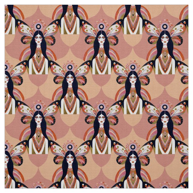 Boho Butterfly Goddess Retro Earth Tones Stoff (Muster)