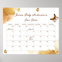 Boho Butterfly Guess Baby Due Date Calendar Poster