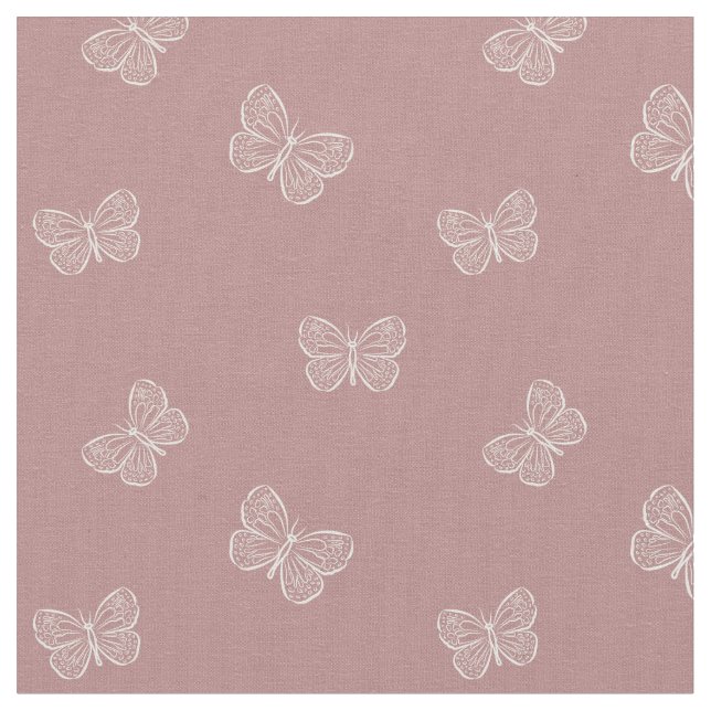 Boho Butterfly Modern Girly Spring Animal Mauve Stoff (Nahaufnahme)
