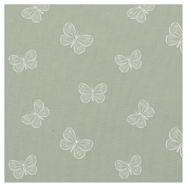 Boho Butterfly Modern Girly Spring Animal Sage Stoff (Nahaufnahme)