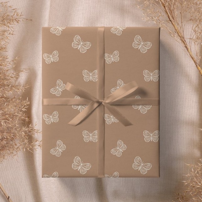 Boho Butterfly Moderne Baby Mädchen Neutral Beige  Geschenkpapier (Von Creator hochgeladen)