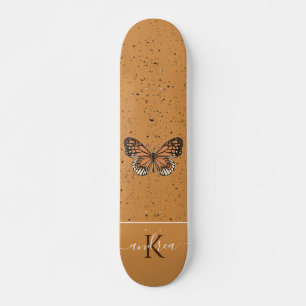 Boho Butterfly Orange Grunge Monogramm Name Hübsch Skateboard