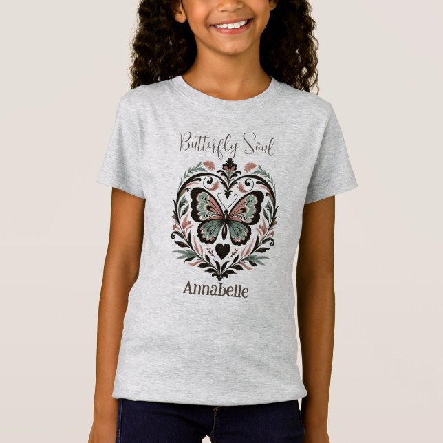 Boho Butterfly Soul Grau T - Shirt (Vorderseite)