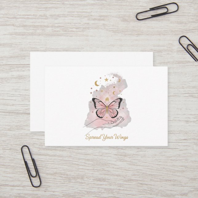 Boho Butterfly "Spread Your Wings" Greeting Card Visitenkarte (Vorderseite/Rückseite Beispiel)