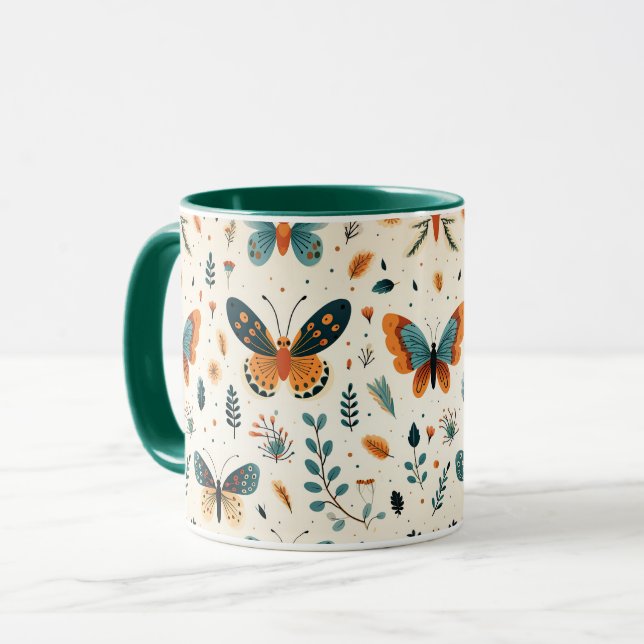 Boho Butterfly und Botanische Wiese Tasse (Vorderseite Links)