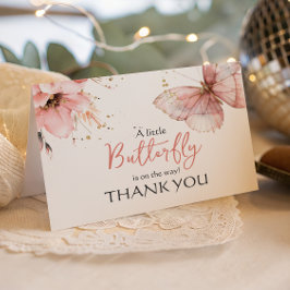 Boho Butterfly Wild Floral Pink Girl Baby Shower Dankeskarte