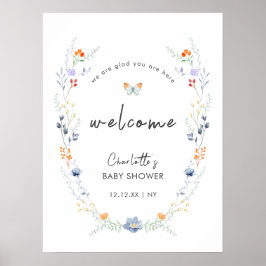 Boho Butterfly Wildblume Baby Dusche Willkommen Poster