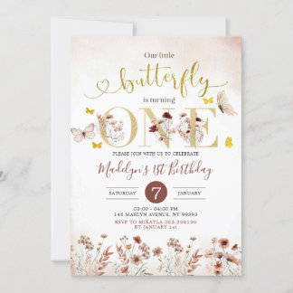 Boho Butterfly Wildblume Erster Geburtstag Einladu Einladung
