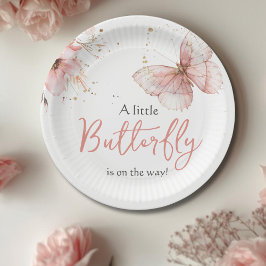 Boho Butterfly Wildflower Floral Girl Baby Shower Pappteller