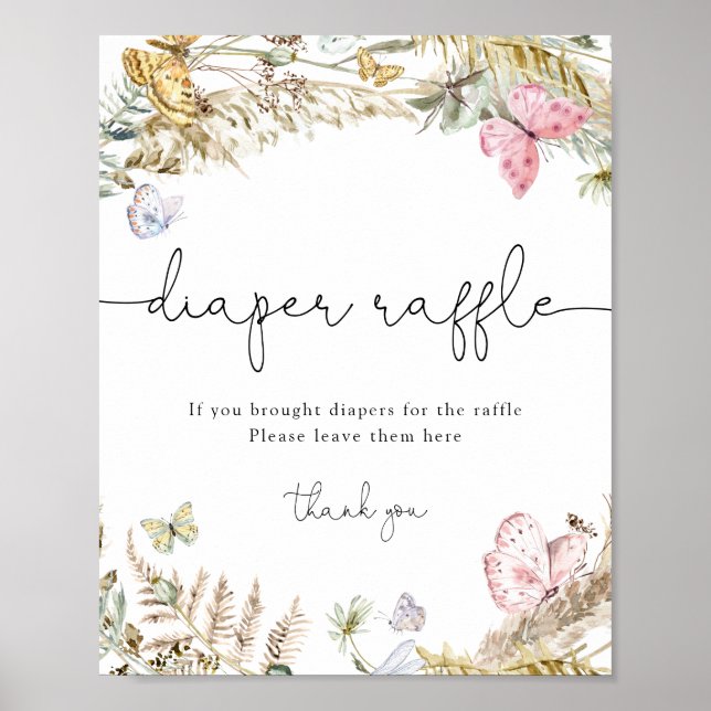Boho Butterfys Babies Diaper Raffle Sign Poster (Vorne)