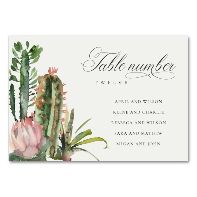 Boho Cacti Foliage Wedding Seating Chart Tischnummer (Vorderseite)