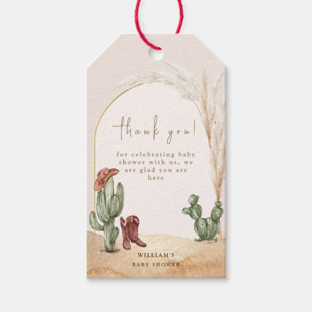 Boho Cactus Arch Desert Cowboy Baby Dusche Danke Geschenkanhänger (Vorderseite)