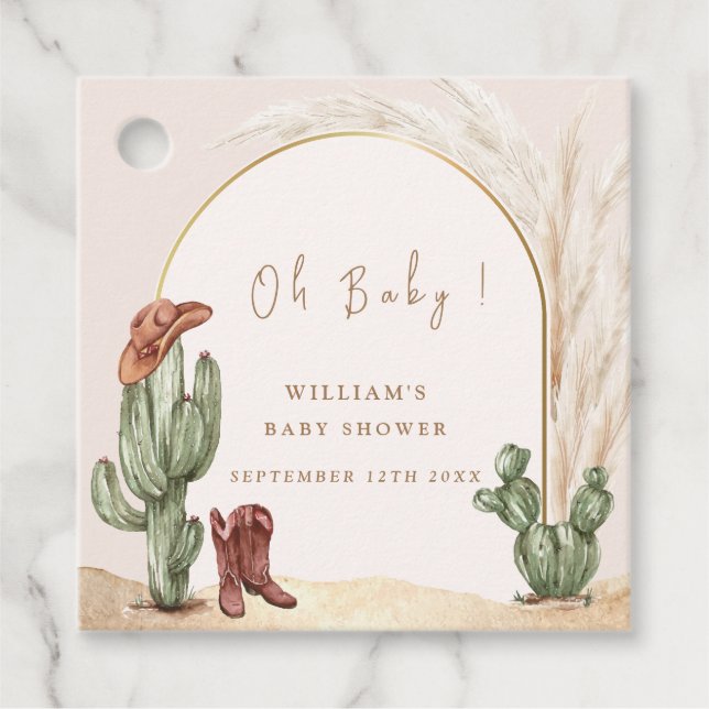 Boho Cactus Arch Desert Cowboy Baby Shower Geschenkanhänger (Vorderseite)