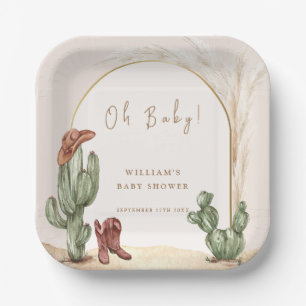 Boho Cactus Arch Desert Cowboy Baby Shower Pappteller