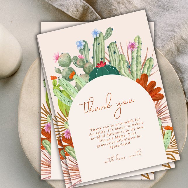 Boho Cactus Arch Desert Pampas Baby Shower Dankeskarte (Boho Cactus Arch Desert Pampas Baby Shower Thank You Card)