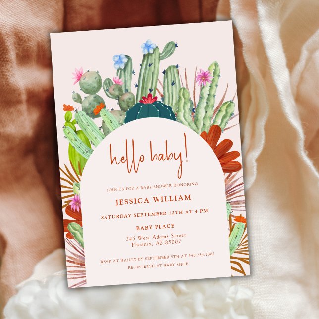 Boho Cactus Arch Desert Pampas Hello Baby Shower Einladung (Boho Cactus Arch Desert Pampas Hello Baby Shower Invitation)