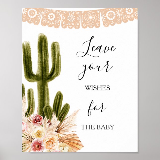 Boho Cactus Baby Duwer wünscht Babysignatur Poster (Vorne)