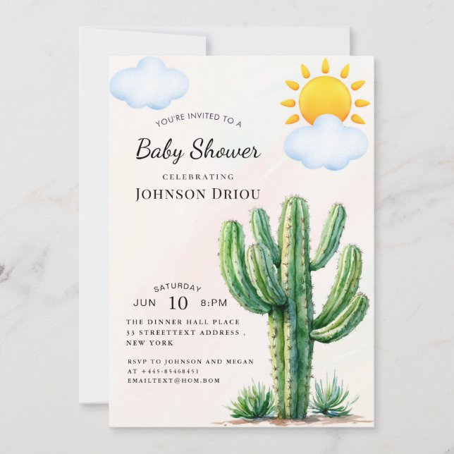 Boho Cactus Baby Shower Einladung (Vorderseite)