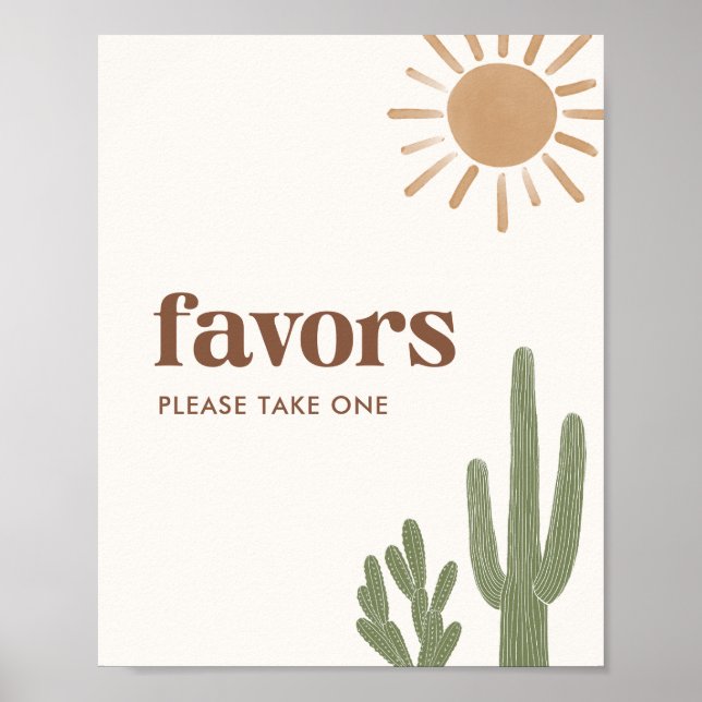Boho Cactus Baby Shower Favoriten Zeichen Poster (Vorne)