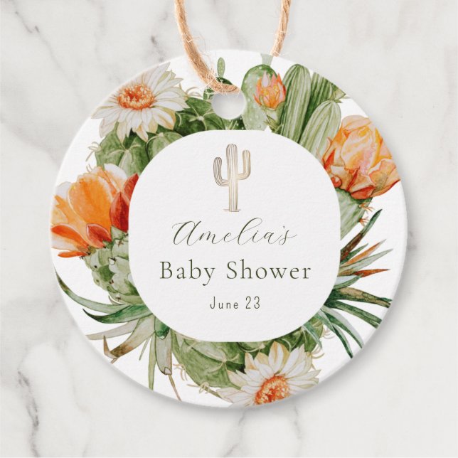 Boho Cactus Baby Shower Geschenkanhänger (Vorderseite)