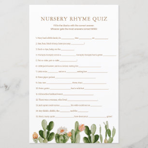 Boho Cactus Baby Shower Kinderzimmer Rhyme Quiz