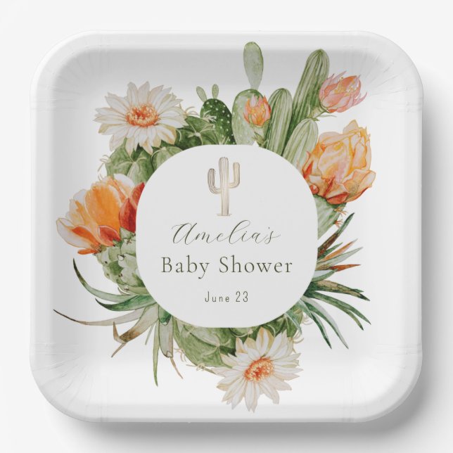 Boho Cactus Baby Shower Pappteller (Vorderseite)