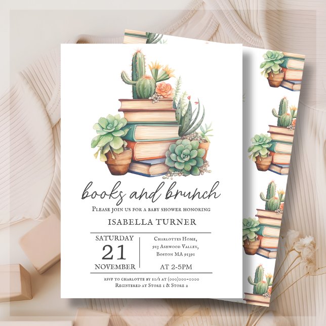 Boho Cactus Books & Brunch Kinderdusche Einladung (Von Creator hochgeladen)