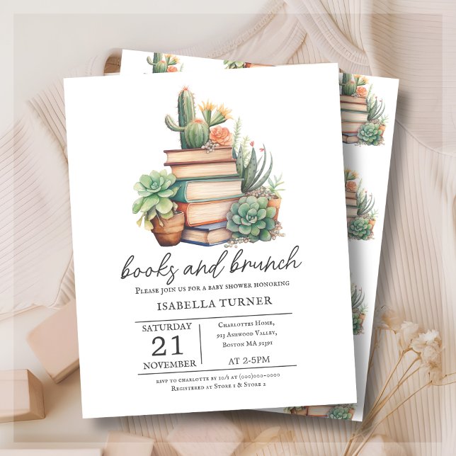 Boho Cactus Books & Brunch Kinderdusche Einladung (Von Creator hochgeladen)