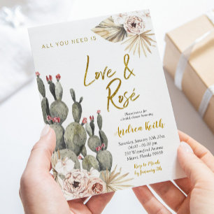 Boho Cactus Liebe und Rosé Brautparty Einladung