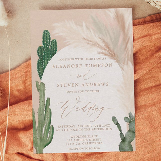 Boho cactus pampas arch beige earth tone wedung einladung (Boho cactus pampas arch beige earth tone wedding invitation)